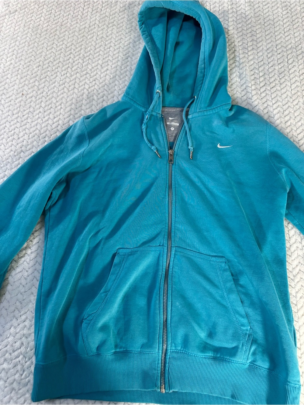 Nike Light Weight Zip Up Jacket Teal Blue With Hood Size L